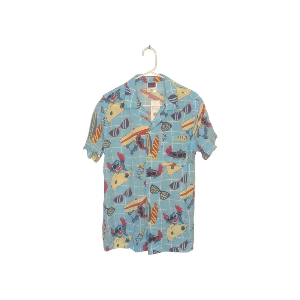Men's Lilo & Stitch Poplin Camp Shirt - Blue XS